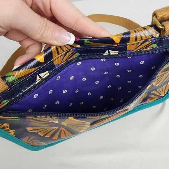 FOSSIL Brown Tropical Print Crossbody Purse - Picture 7 of 9